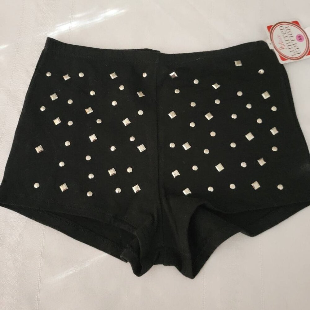 FLIRTITUDE Size 5 Small Black Rhinestud Cotton Spandex Brief Panty NWT
